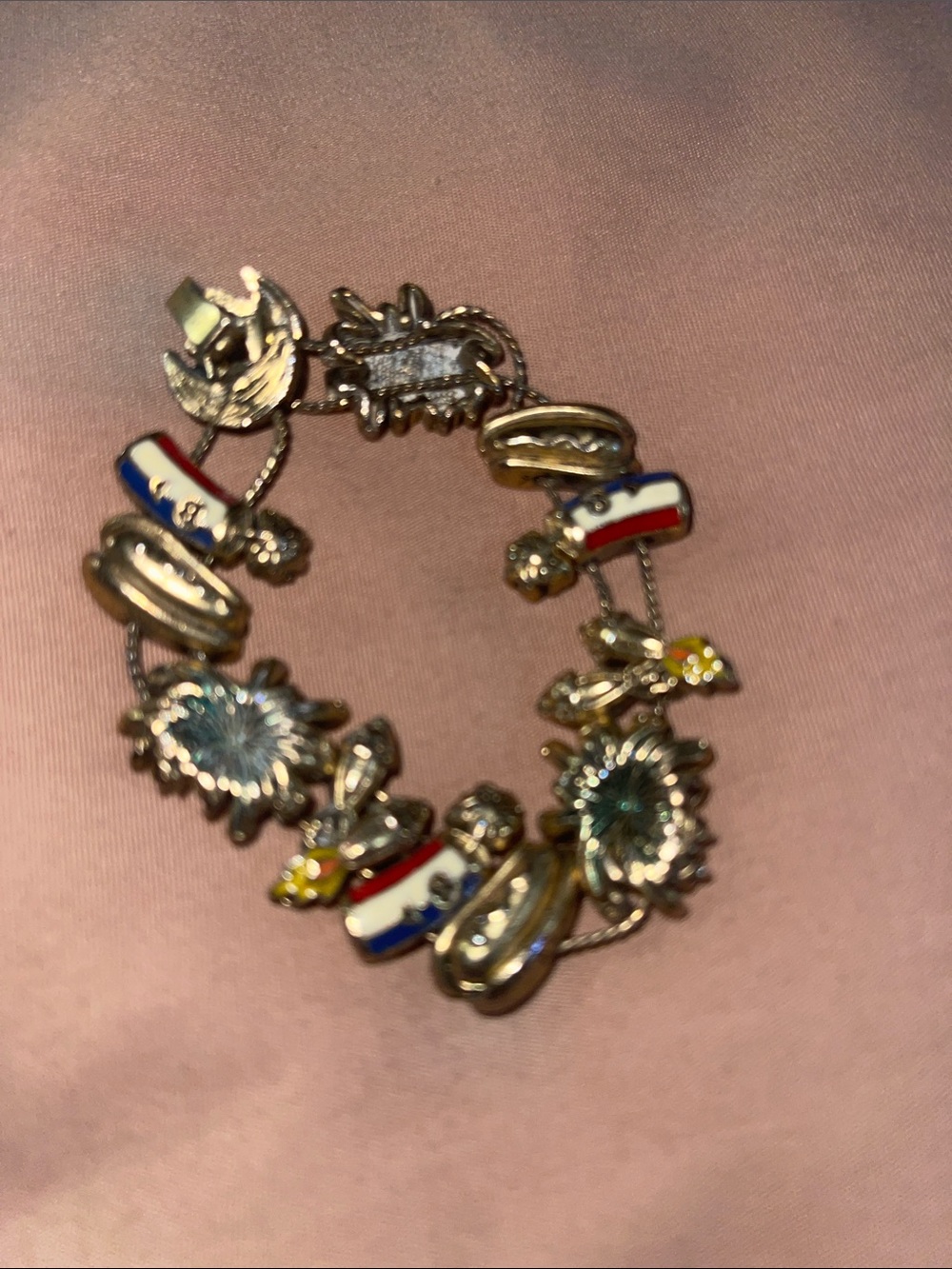Vintage 4th of July Charm Bracelet with Blue, Red and Yellow Enamel Accents